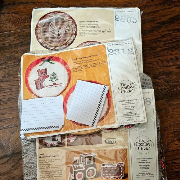 3 pack 1980s Creative Circle Lot Lace Embroidery Kit hoops train plastic canvas - Picture 1 of 3
